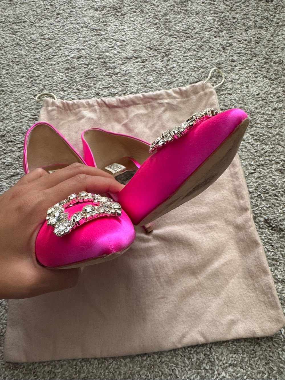 Badgley Mischka Cher Fuchsia Satin Pointed Toe Pumps with Crystal Buckle - Picture 5 of 6